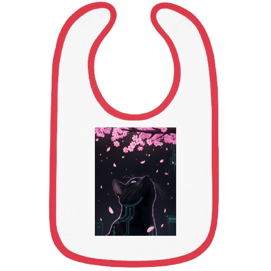 Cyber Cat Blossom Gaze | Noir Futuristic Feline Bibs