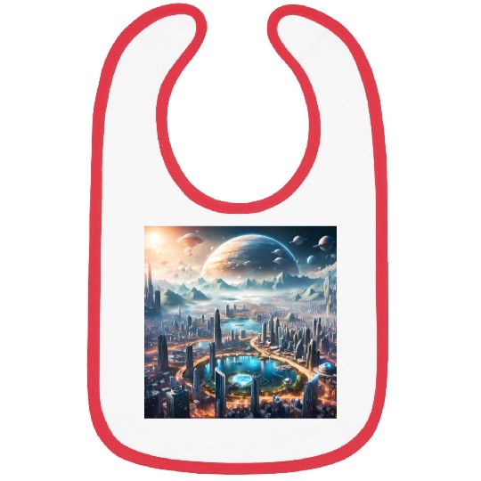 Futuristic Cityscape with Alien Planets Sci-Fi Bibs