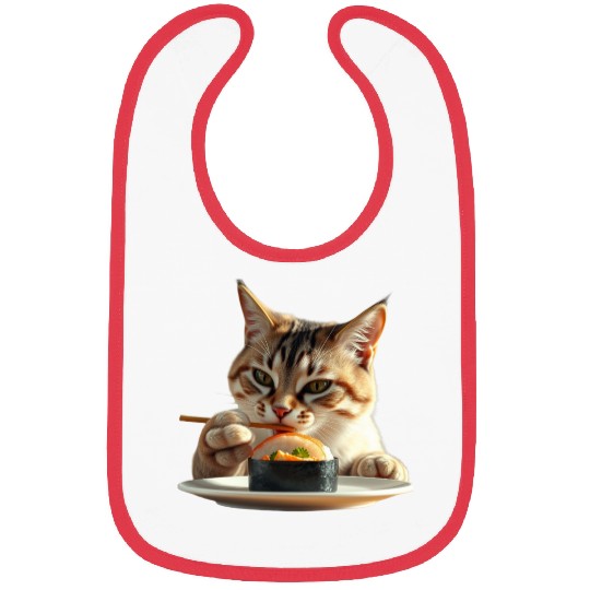 Whimsical Sushi Cat Illustration Bibs