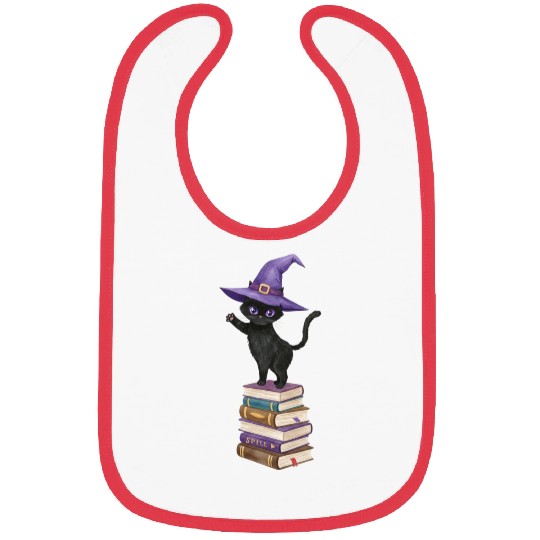 Enchanted Black Cat with Witch Hat Bibs