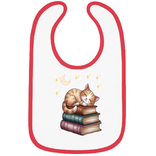 Sleepy Cat on Book Stack Bibs