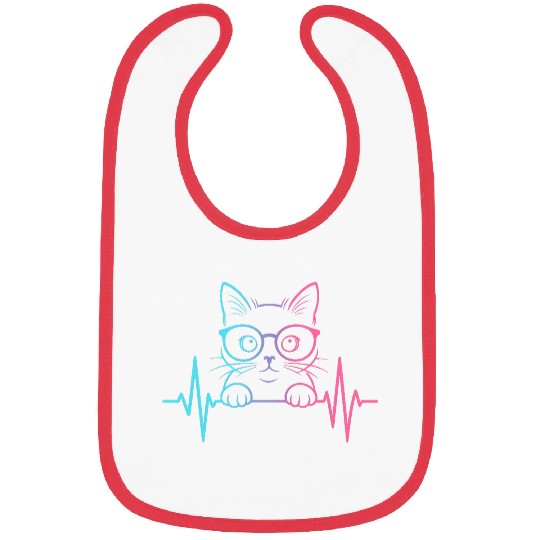 Cool Neon Cat with Glasses and Heartbeat Line Bibs