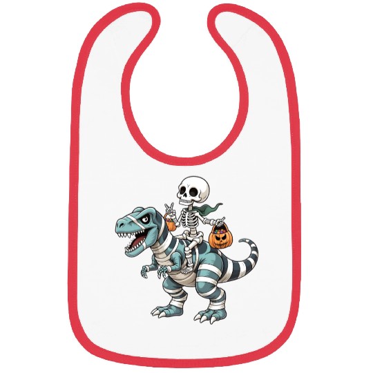 Skeleton Riding Mummy Dinosaur Funny Halloween Bibs