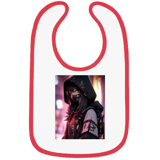Cyberpunk Hooded Girl with Neon Accents Bibs
