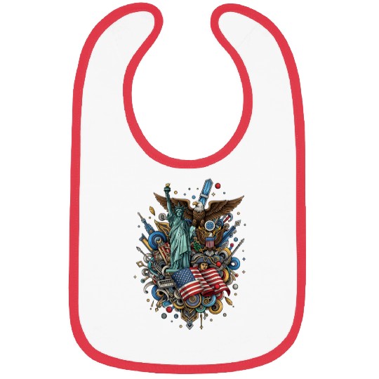 Patriotic US Icon Collage Print Bibs