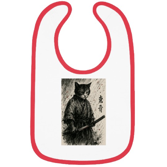 Samurai Cat Warrior Vintage Japanese Art Design Bibs