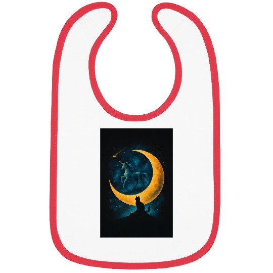 Magical Unicorn and Cat Night Scene Bibs