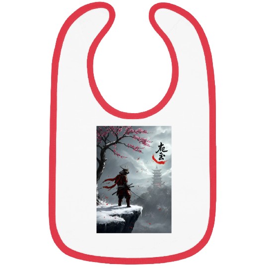 Samurai Warrior Under Cherry Blossom Tree Bibs