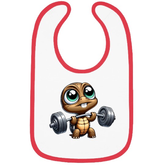 Chibi turtle with barbell weightlifter cartoon Bibs