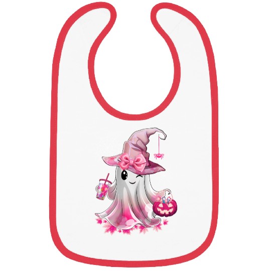 Cute Ghost Drinking Coffee Halloween Ice Coffee Bibs