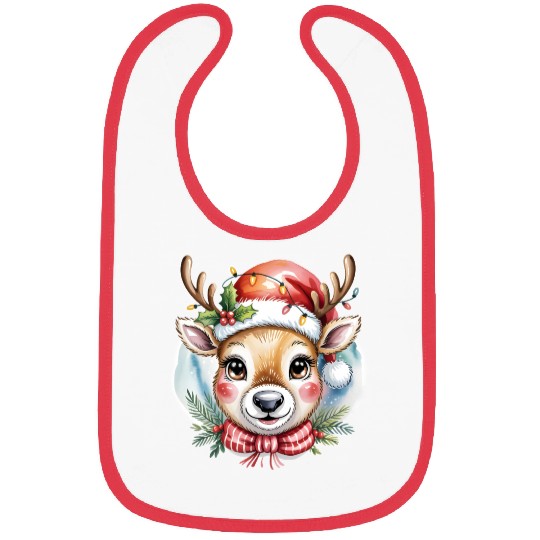 Cute Rudolph Reindeer Watercolor Christmas Art Bibs