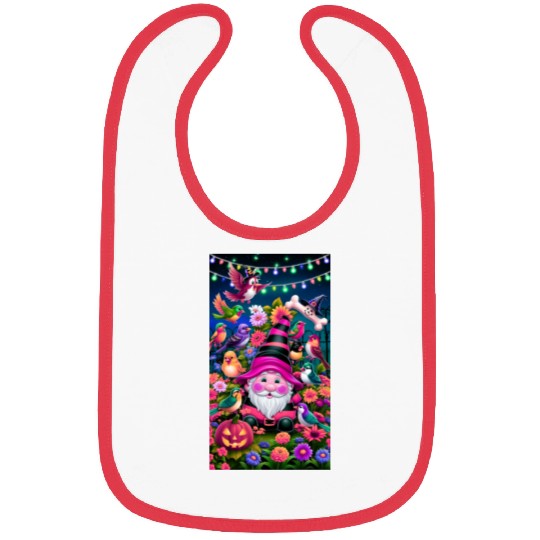 Colorful Enchanted Halloween gnome Garden Scene Bibs