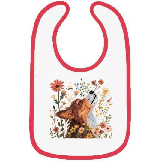 Serene Howling Wolf Amid Floral Bloom Bibs