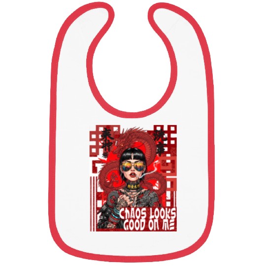 Cyberpunk illustration of a powerful young woman Bibs