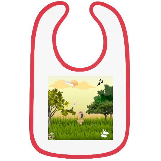 Serene Forest Girl with Bunny and Birds Bibs