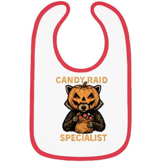 Candy Raid Specialist Halloween Raccoon Pumpkin Bibs