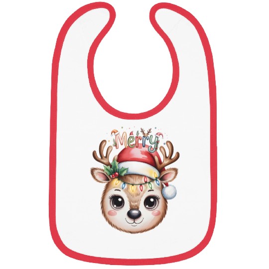 Rudolph Reindeer Watercolor Cozy Holiday Art Bibs