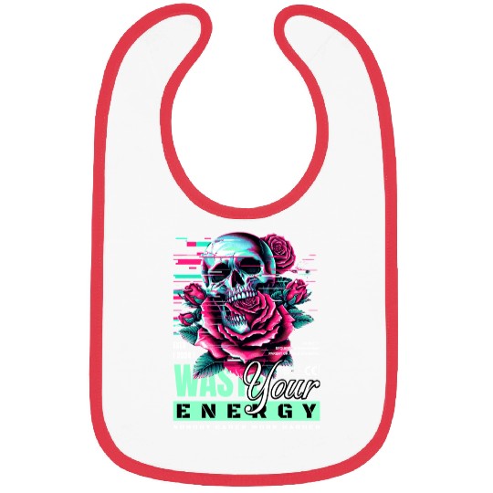 Vivid Skull with Roses Neon Artwork Bibs