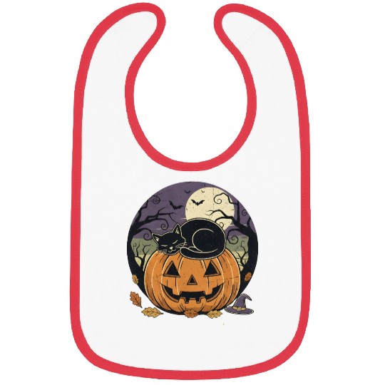 Spooky Cat Nap Pumpkin | Halloween Party Design Bibs