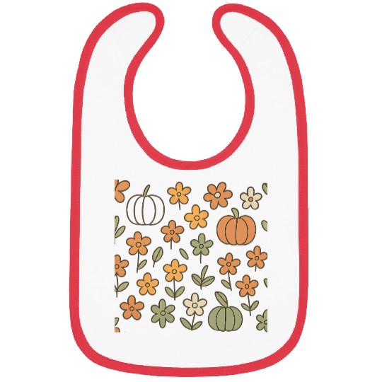 Autumn Pumpkin and Floral Pattern Bibs