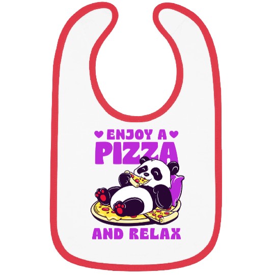 Cute Panda Enjoying Pizza Illustration Bibs