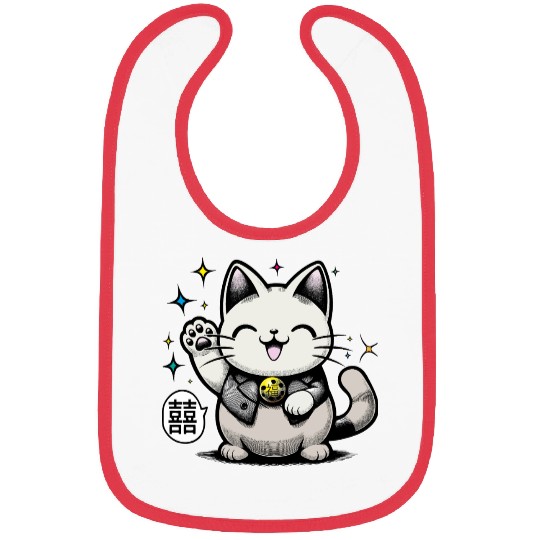 Happy Maneki Neko - double happiness - 招き猫 Bibs