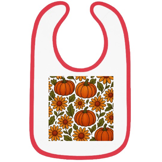 Autumn Pumpkin and Daisy Pattern Bibs
