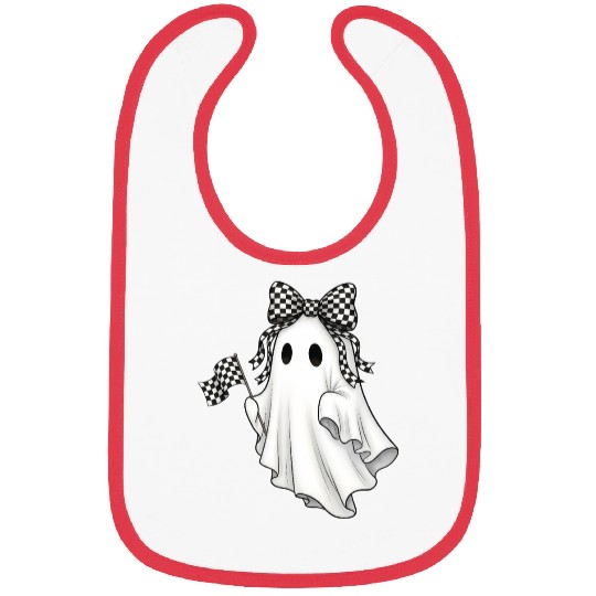 Ghost Boo Checkered Bow Race Day Racing Flag Racer Bibs