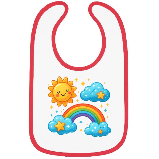 Whimsical Sun and Rainbow Cloud Design Bibs