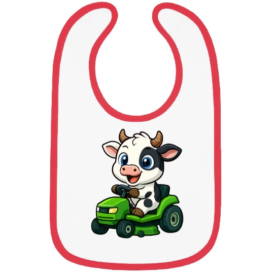 Cute bull cow with lawn mower garden cartoon Bibs