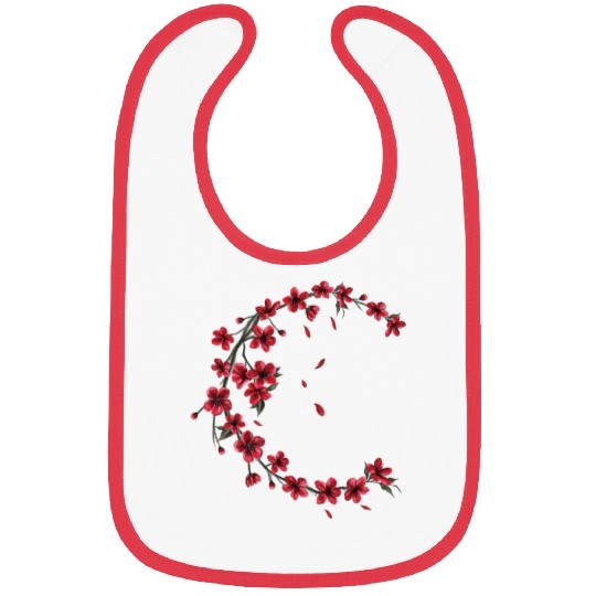 Red Moon Cherry Blossom Sakura Flower Design Bibs