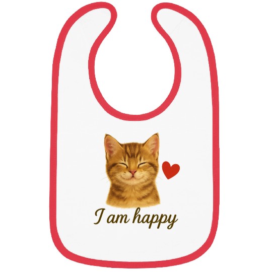 I Am Happy – Cute Realistic Cat with Red Heart Bibs