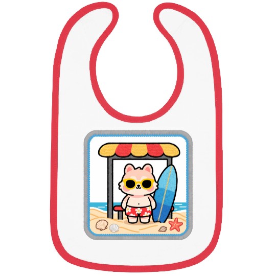 Beach Bear Cartoon Patch Bibs