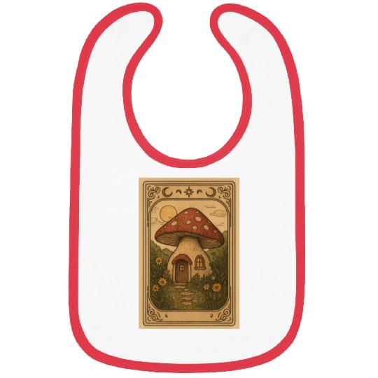 Whimsical Mushroom House Illustration Bibs