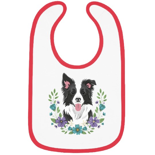 Playful Border Collie Floral Bibs