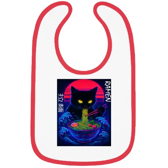 Neon Black Cat Ramen Art Bibs
