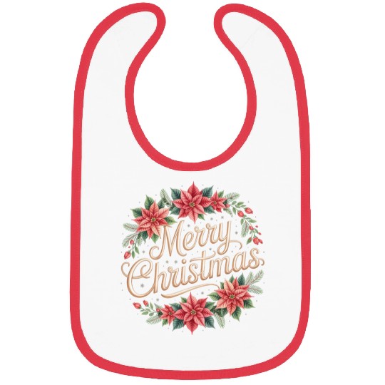 Elegant Poinsettia Wreath Merry Christmas Script Bibs