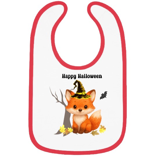 Whimsical Halloween Fox with Witch Hat Bibs