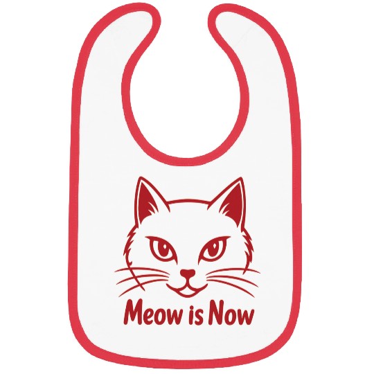 Elegant Cat Face with Bold Red Lines - Meow Is Now Bibs