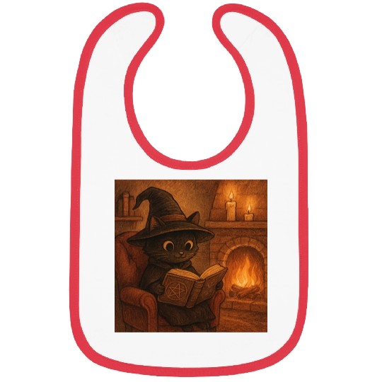 Enchanted Cat Witch by the Fireplace Bibs