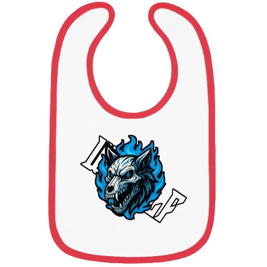 Fierce Wolf Skull with Blue Flames Bibs