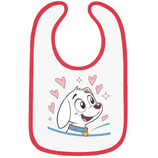 Cartoon Puppy with Hearts and Stars Bibs