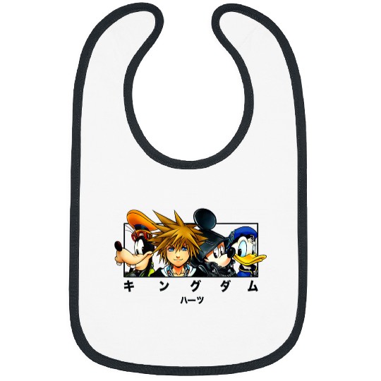 Disneyss Kingdom Hearts Main Characters Panel Chest Kanji Logo Bibs