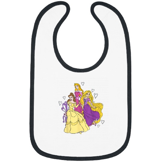 Disney Princess Belle Aurora and Rapunzel Hearts Bibs