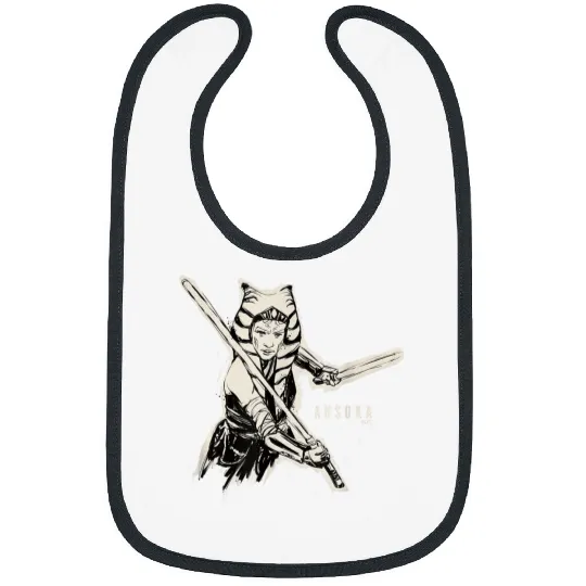 Star Warss Ahsoka Tano Black White Sketch Disneyss+ Bibs