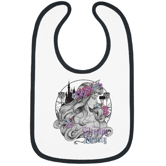 Disneyss Sleeping Beauty Floral Sketched Portrait Bibs