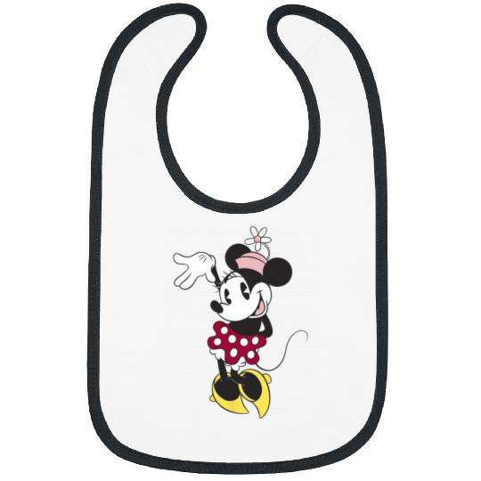 Disney Minnie Mouse Waving Pose Cute Flower Hat Portrait Bibs