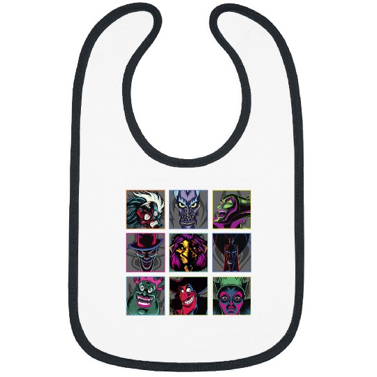 Disney Villains Colorful Neon Big Face Group Shot Panels Bibs