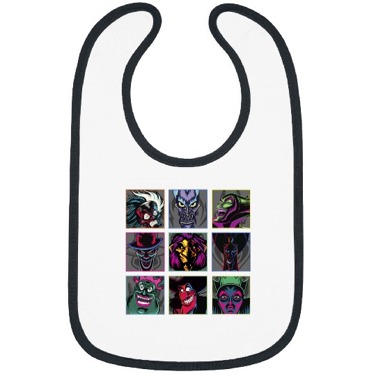 Disney Villains Colorful Neon Big Face Group Shot Panels Bibs
