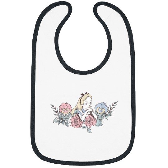 Disneyss Alice In Wonderland Cute Alice Floral Big Chest Logo Bibs